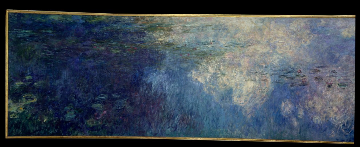 睡莲; 云。 在吉维尼绘制的三联画的左侧部分。 克劳德·莫奈 (1840-1926) 的绘画 作者 克劳德·莫奈