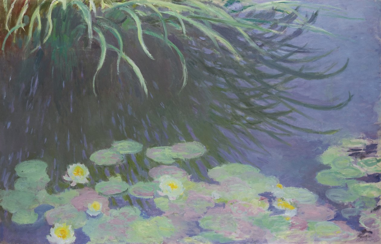 荷花，高草的倒影，1914-1917年 作者 克劳德·莫奈