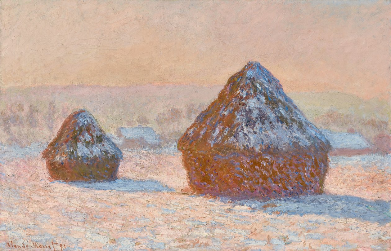 麦垛、雪景、早晨 (Meules, Effet de Neige, Le Matin) 作者 克劳德·莫奈