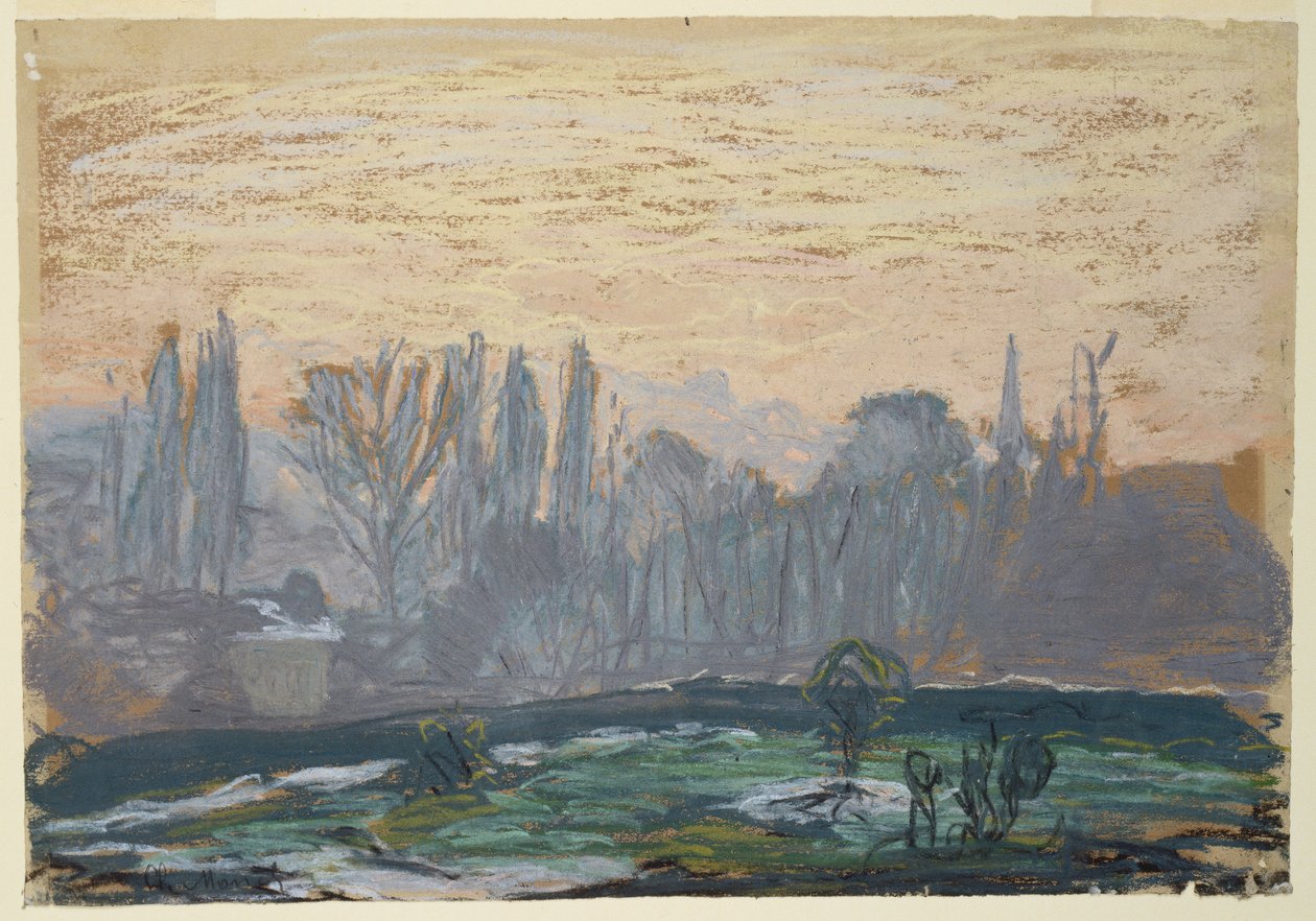 冬日晚景，约 1870-80（粉彩粉笔，纸面） 作者 克劳德·莫奈