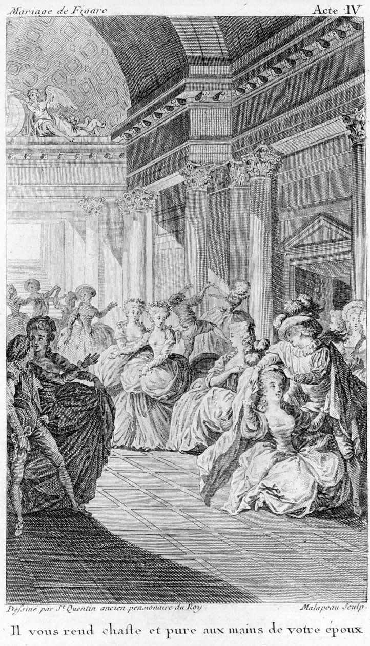 Figaro de Beaumarchais 的婚姻，第四幕。 St. Quentin 绘图，Malapeau 雕刻 作者 克劳德·尼古拉斯·马拉珀