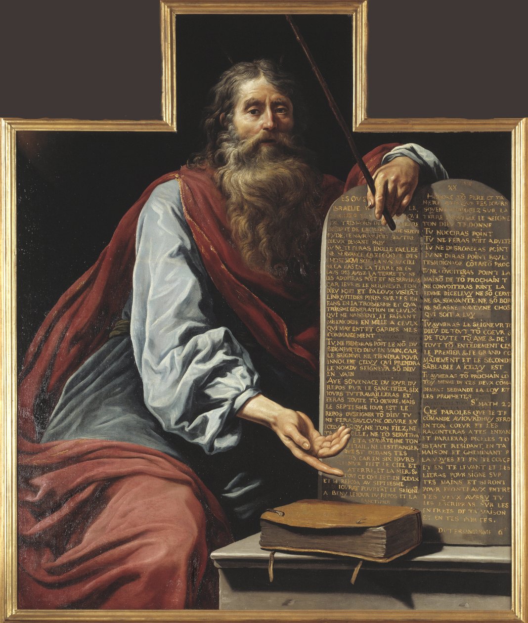 Moise et les dix commandements - 摩西与十诫，由Vignon, Claude（1593-1670）创作。布面油画。尺寸：160x131.5厘米。斯德哥尔摩国家博物馆 作者 克劳德·维尼翁