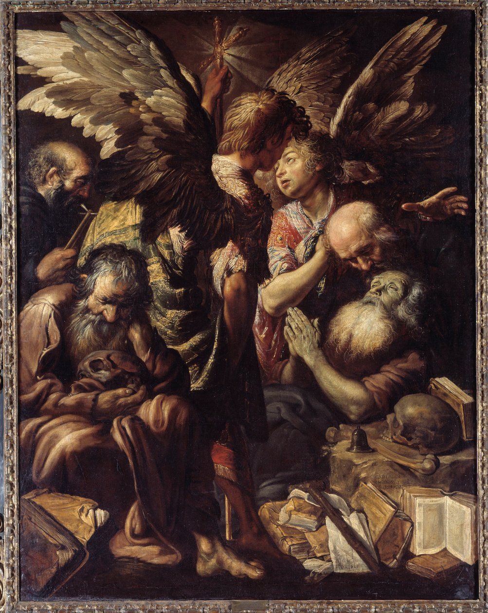圣安东尼（Saint Anthony the Great，250/51-356）（或隐士圣安东尼或神父圣安东尼）之死。 Claude Vignon (1593-1670) 的绘画 (Vanite) 作者 克劳德·维尼翁