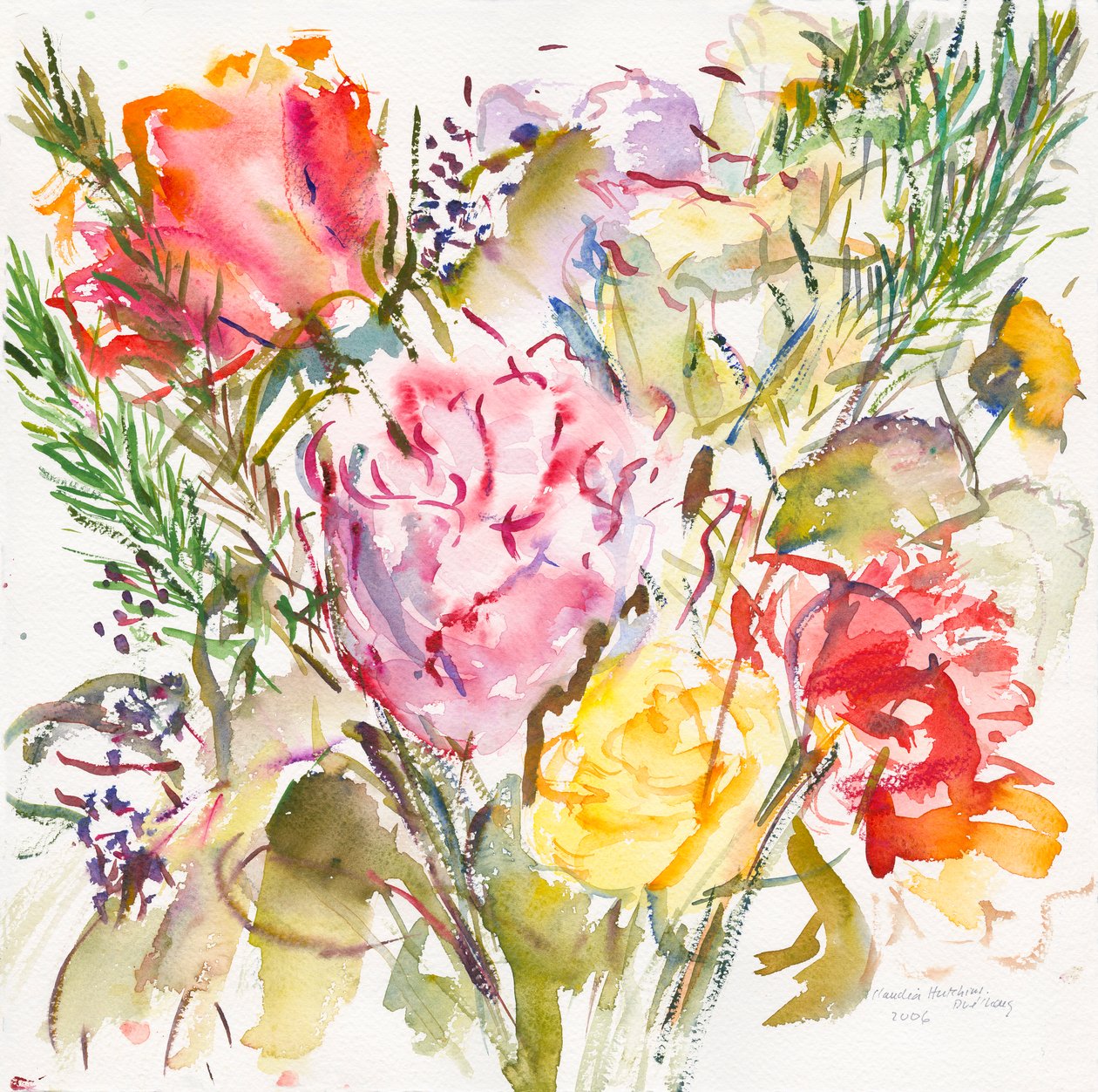 Rose Bouquet，2006，（纸上水彩） 作者 克劳迪娅·哈钦斯（Claudia Hutchins）