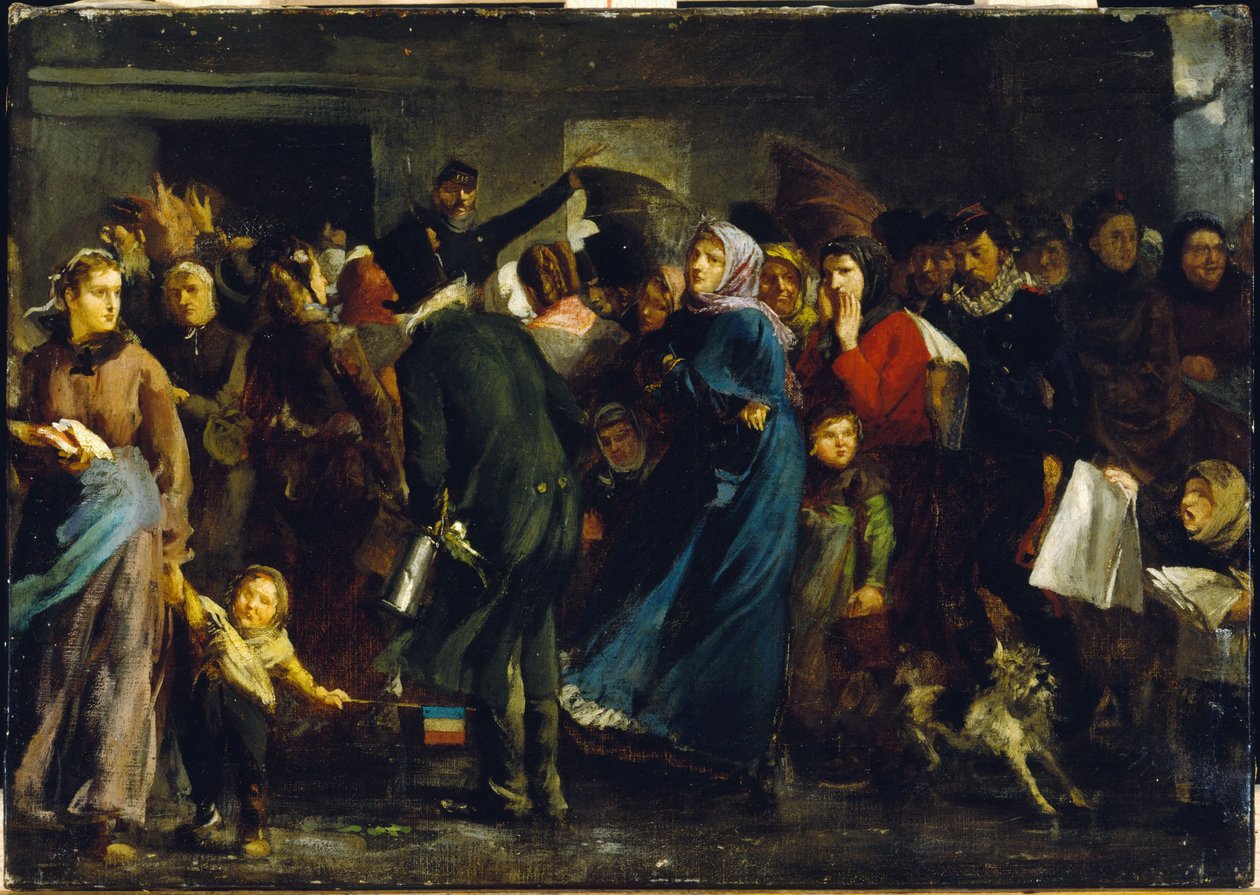 1871 年肉铺里排队的人，约 1871 年（布面油画） 作者 克莱门特·奥古斯特·安德里厄
