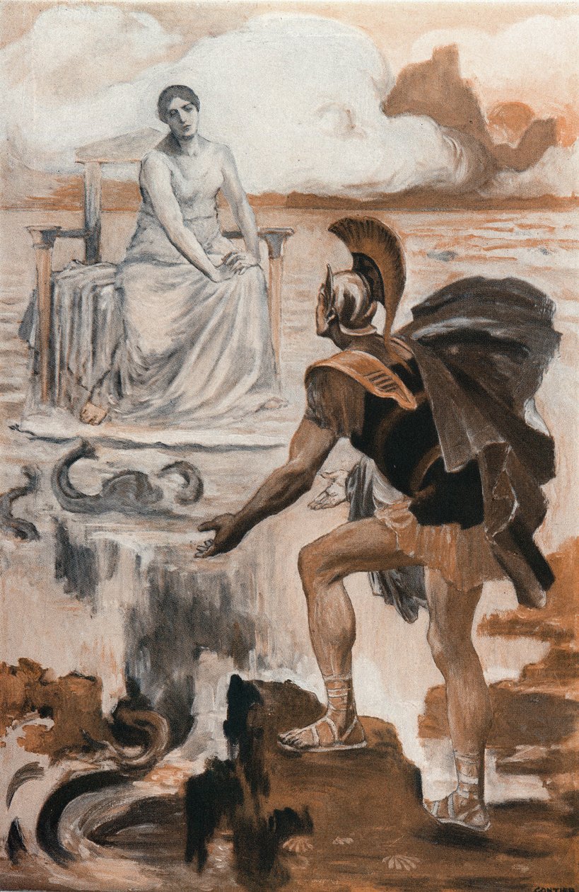 阿喀琉斯召唤了他的母亲忒提斯。 克莱门特·贡提尔（Clement Gontier，1876-1918 年）为荷马的《伊利亚特》（奥梅罗）绘制的插图。 巴黎，亨利·劳伦斯 作者 克莱门特·冈蒂尔