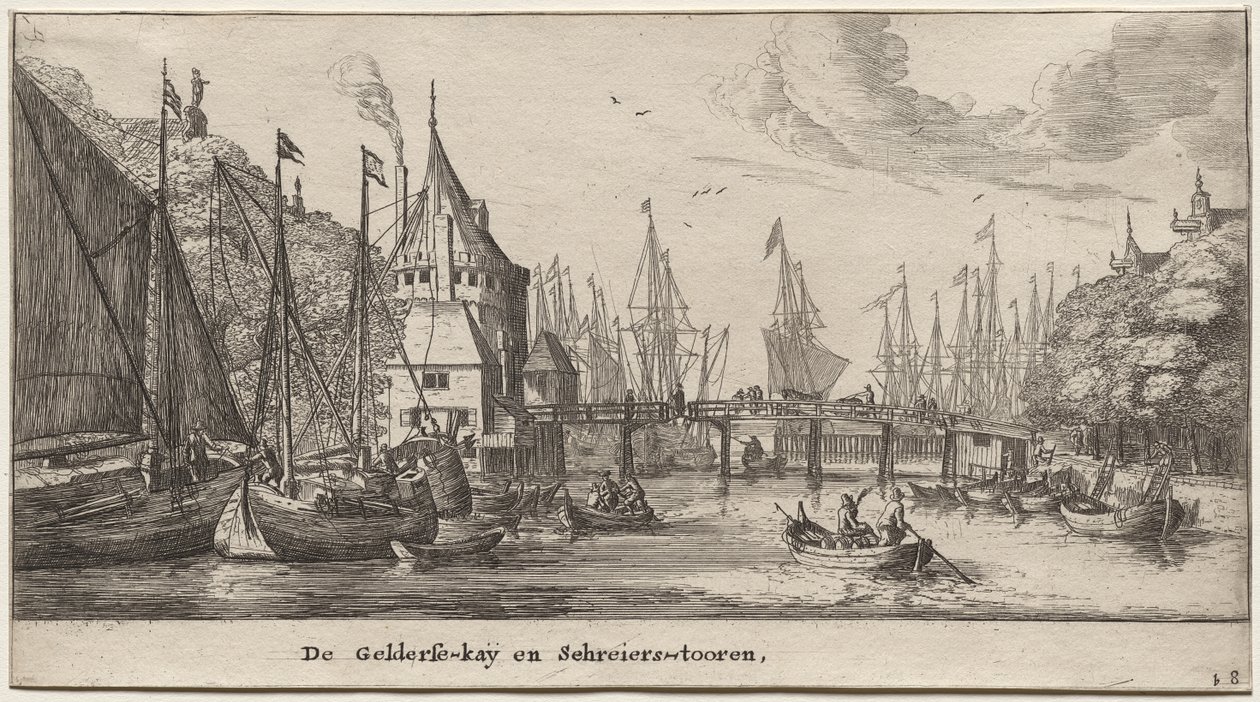 阿姆斯特丹的各种船只和景观》（Verscheÿde Schepen en Gesichten van Amstelredam），第二部分：Geldersche Quai 和 Schreiers 塔 作者 克莱门特·德容赫