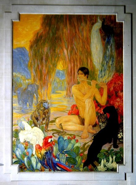动物学》。索邦大学 "大安培厅 "的装饰画，20世纪初（壁画）。 作者 克莱门汀·海伦·杜福