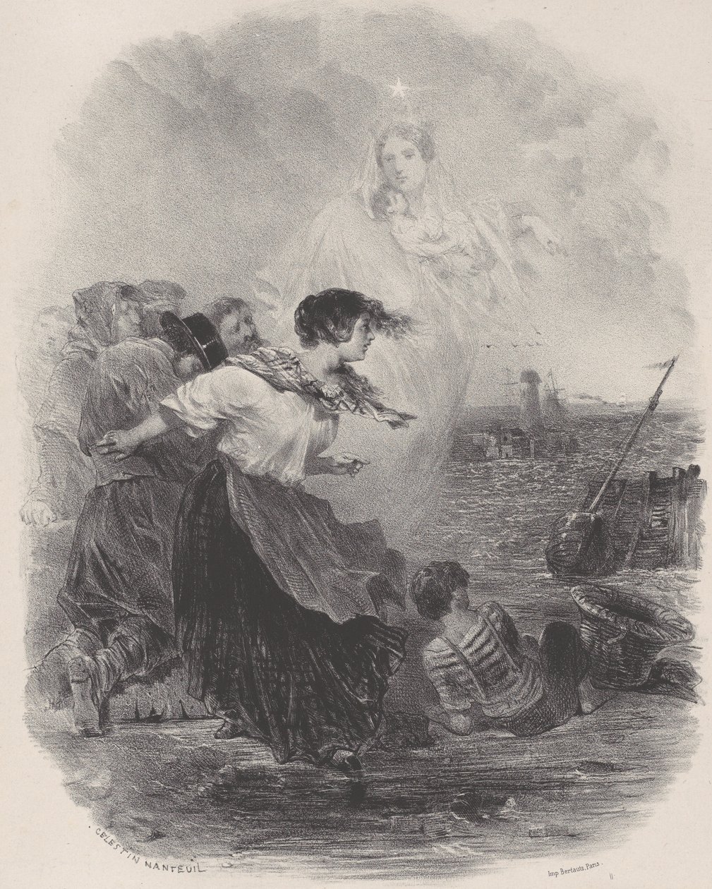海边的女人与圣母，指着一艘船，约1848-62。 作者 塞莱斯廷·南特伊