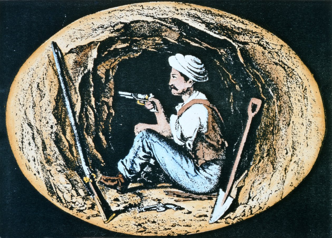 配备柯尔特左轮手枪的英国工兵在地雷中等待敌方反工兵的突破 作者 克利福德·亨利·麦卡姆（Clifford Henry Mecham）