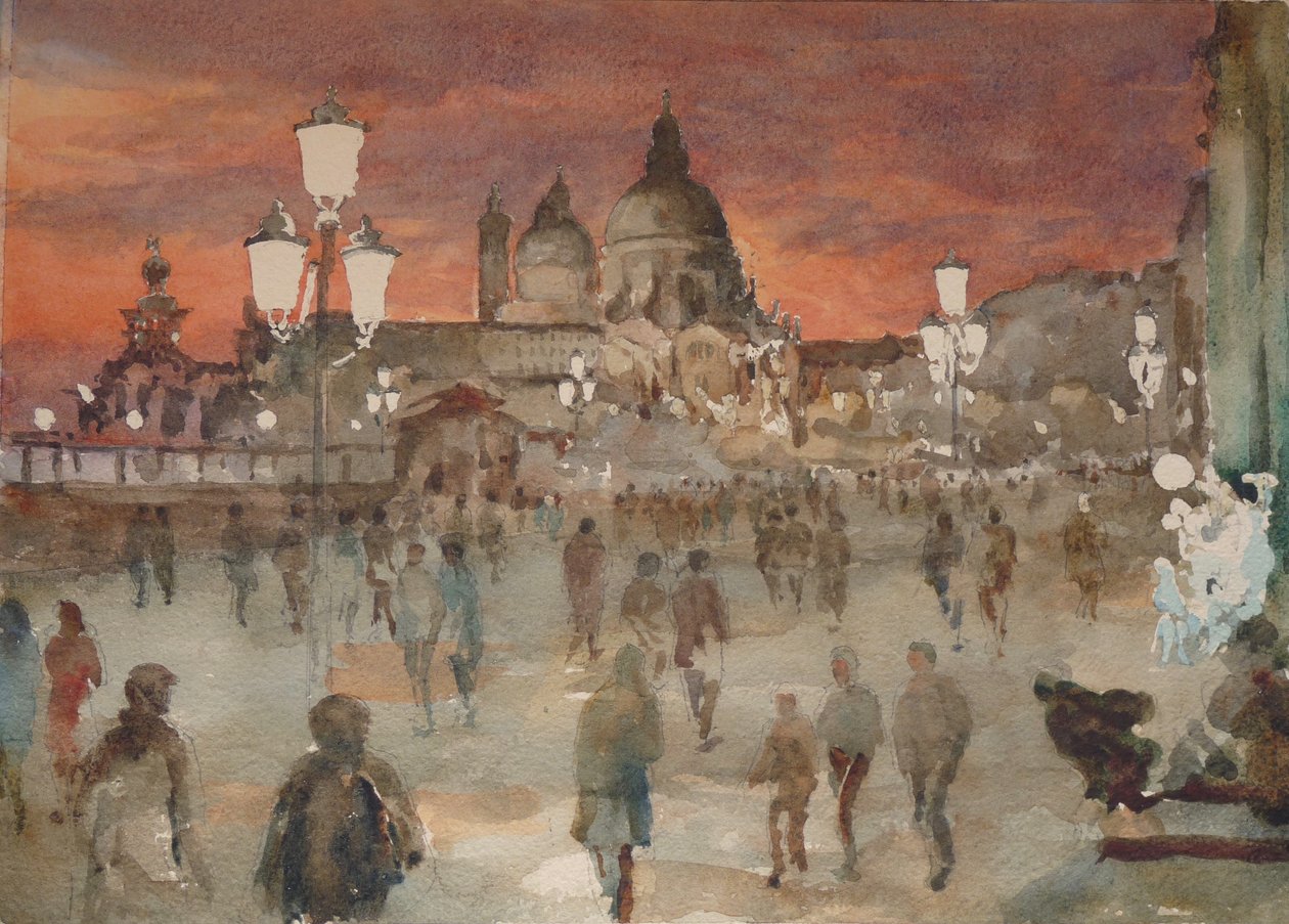 Riva Dei Schiavoni，平安夜，2019 年（水彩画） 作者 克莱夫·威尔逊