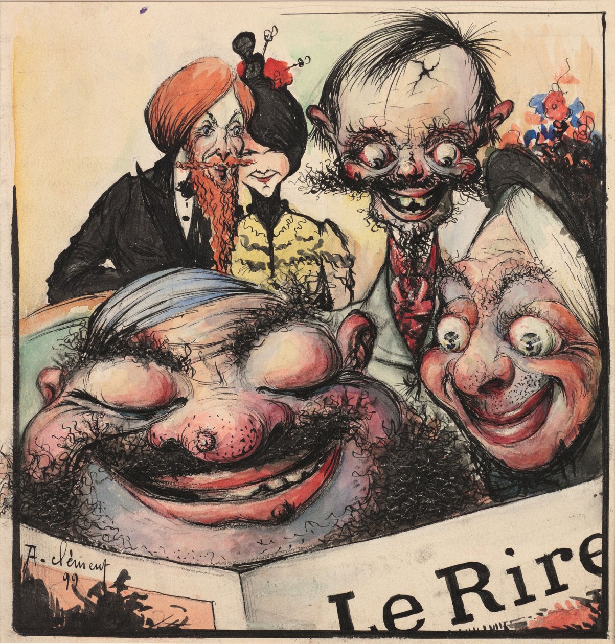 Le Rire杂志的封面设计，1896年。 作者 克莱门特·罗切尔