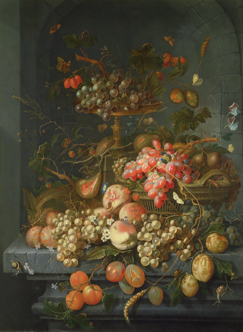 果子静物画在壁架的 作者 Coenraet Roepel