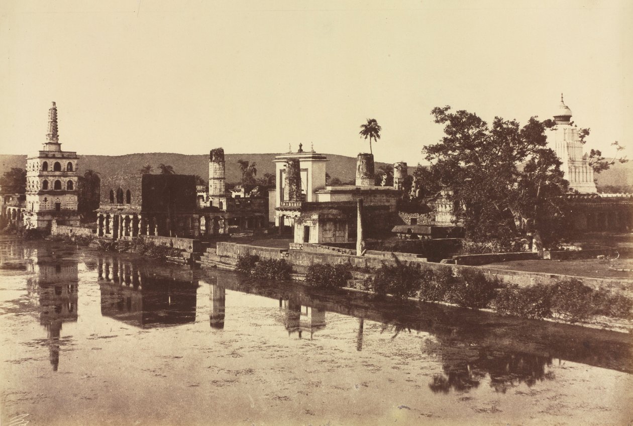 Bunshunkuree的水箱和神庙，c。 1857年。 作者 托马斯·比格斯上校