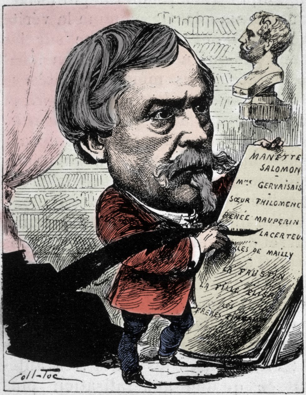 描绘作家 Edmond de Goncourt（1822-1896）的漫画，来自 Coll-Toc（Collignon 和 Tocqueville）的“The Men of Today”。 1892年 作者 科尔托克