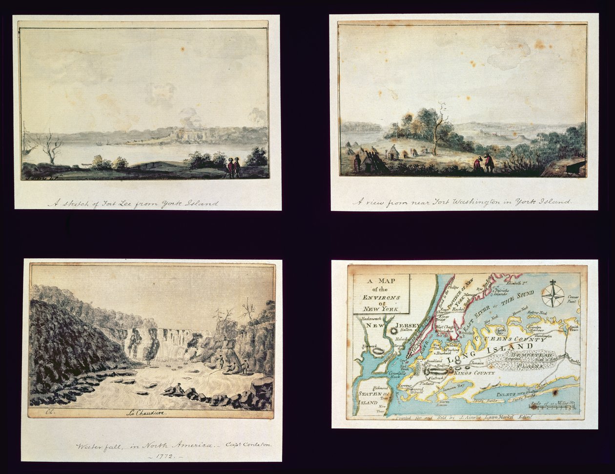 北美场景和纽约地图，c.1772 作者 康尔顿