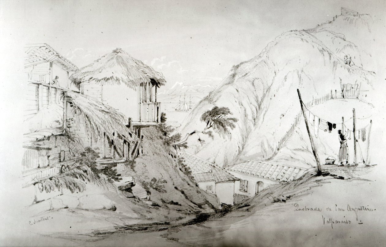 瓦尔帕莱索的视图，1834年（铅笔和纸上的wc） 作者 康拉德·马滕斯（Conrad Martens）