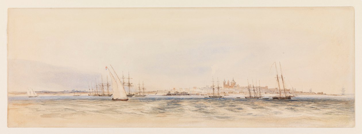 蒙得维的亚港，约 1878 年（水彩画） 作者 康拉德·马滕斯（Conrad Martens）