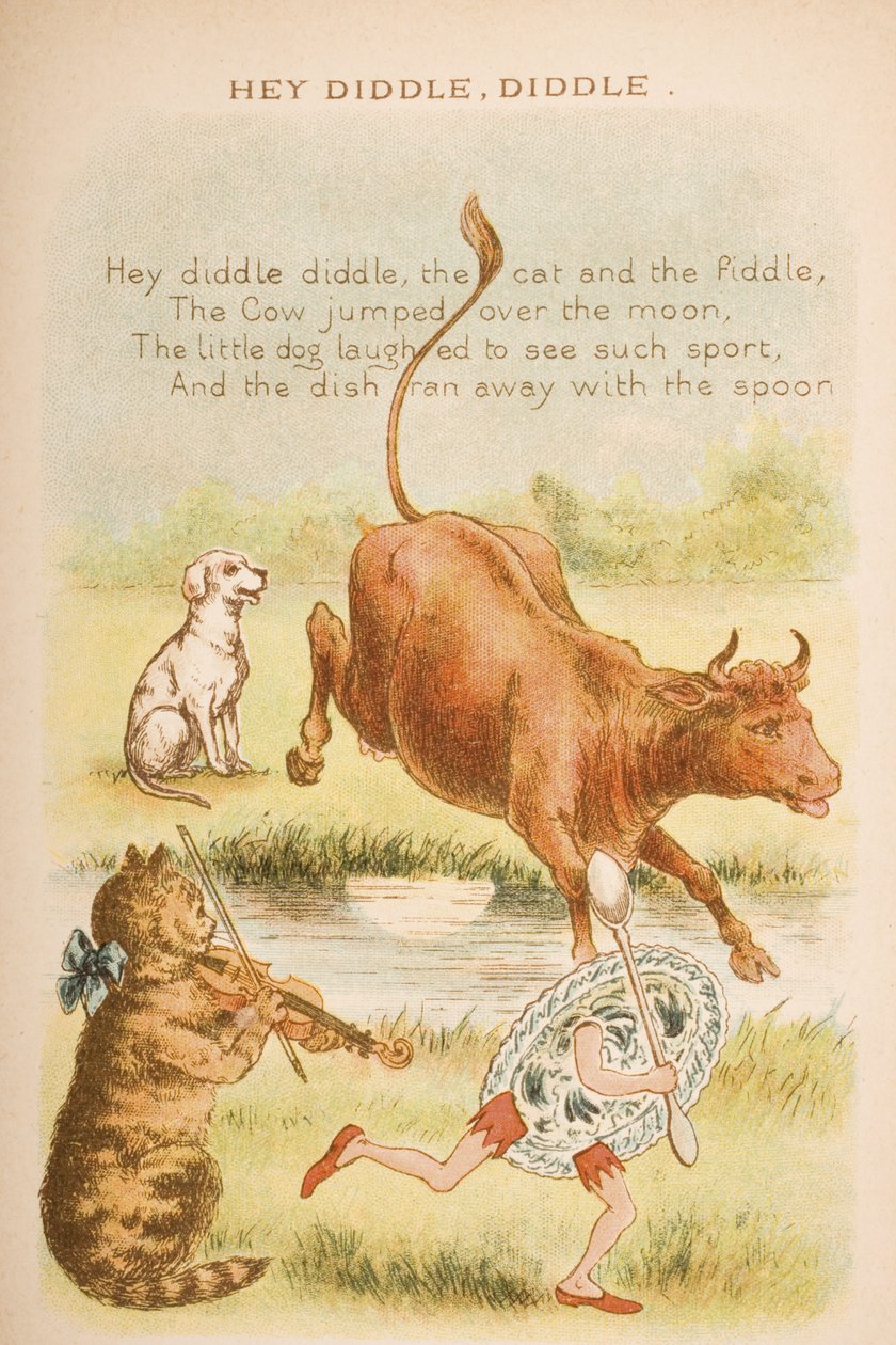 Hey Diddle，Diddle，来自&39;Old Mother Goose&39;s Rousmes and Tales&39;，由Frederick Warne und Co.出版，1890年代（chromolitho） 作者 康斯坦斯·哈斯伍德