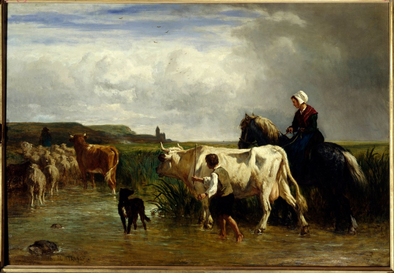 Le passe du gue Constant Troyon (1810-1865) 19 世纪太阳作画。 1,15x1,65 m 巴黎，卢浮宫。 作者 永恒埃米尔特罗永