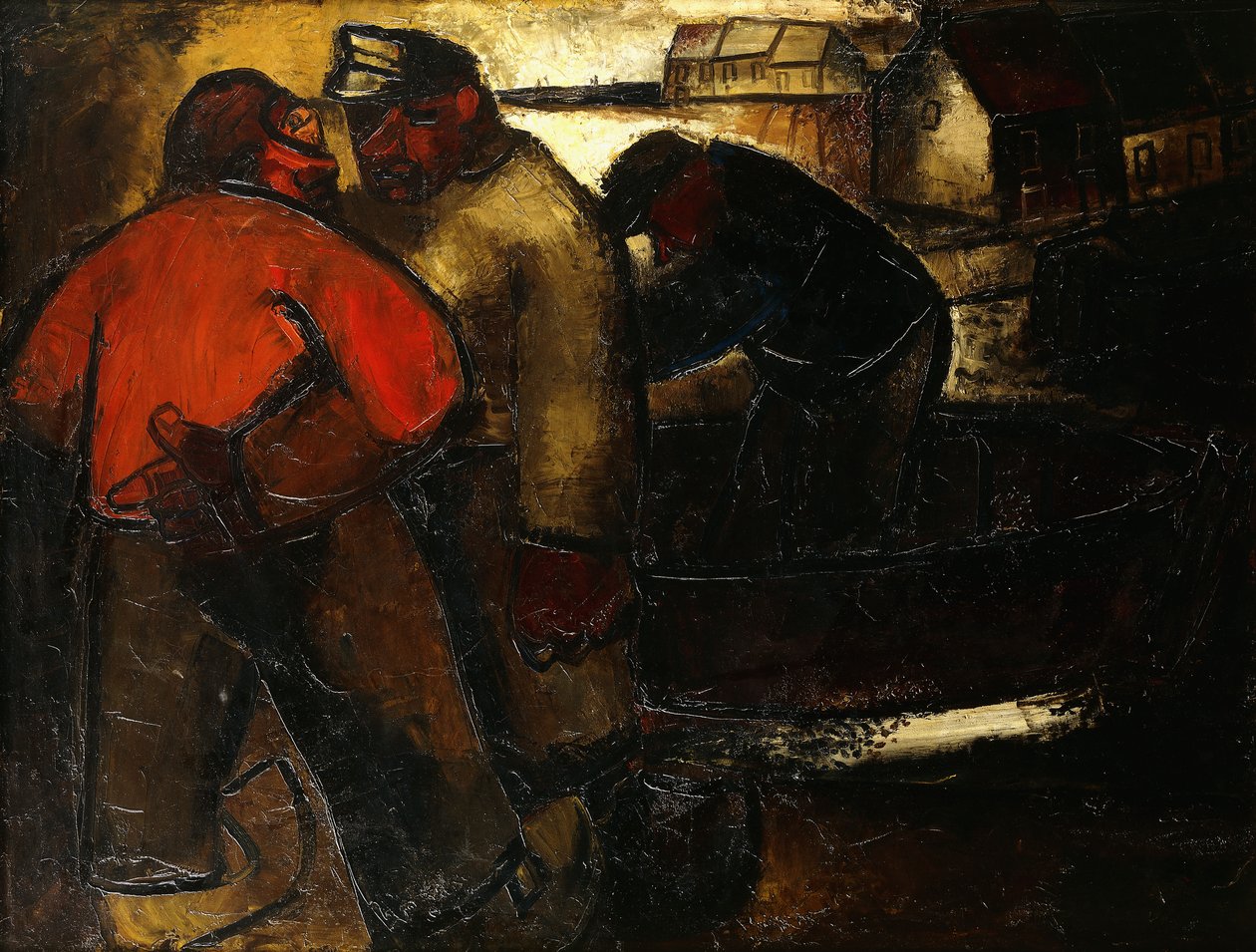 渔民；Les Pecheurs - De Vissers（右图），约 1923-24 年（布面油画） 作者 康斯坦特·佩梅克