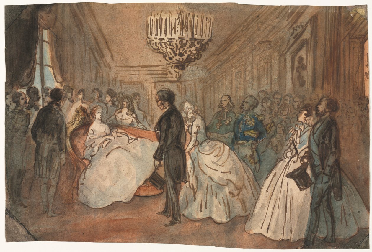 欧仁妮皇后（Empress Eugenie）于1800年代皇太子出生后接受外交使团。 作者 康斯坦丁人