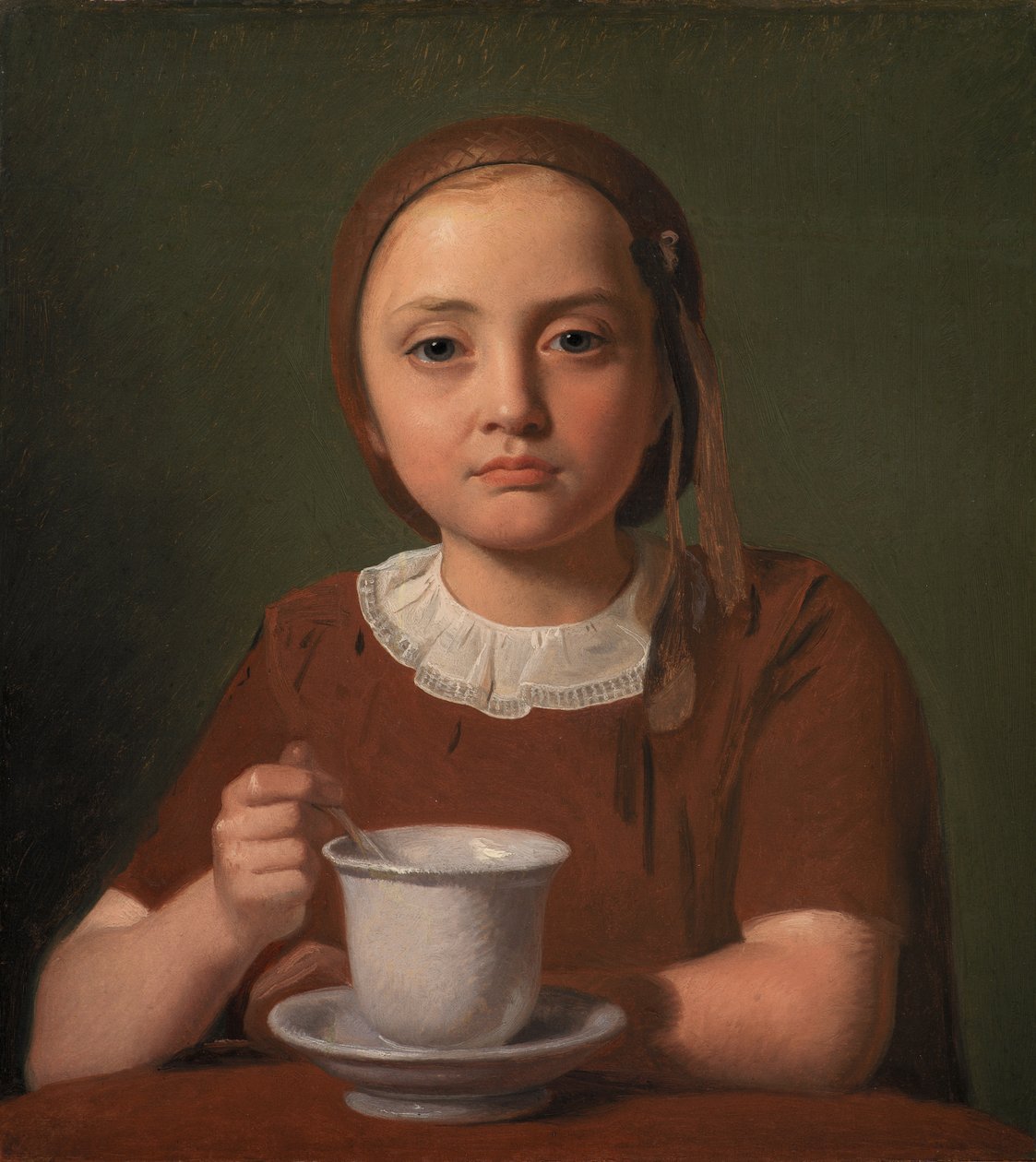 丹麦文：  En lille pige, Elise Købke, med en kop foran sig Portrait of a Little Girl, Elise Købke, with a Cup in front of her 作者 康斯坦丁·汉森