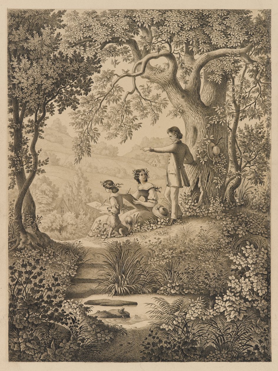 绘画课程，1865年（厚厚的奶油色平滑织物纸上的黑色墨水） 作者 康斯坦丁·赫兹伯格