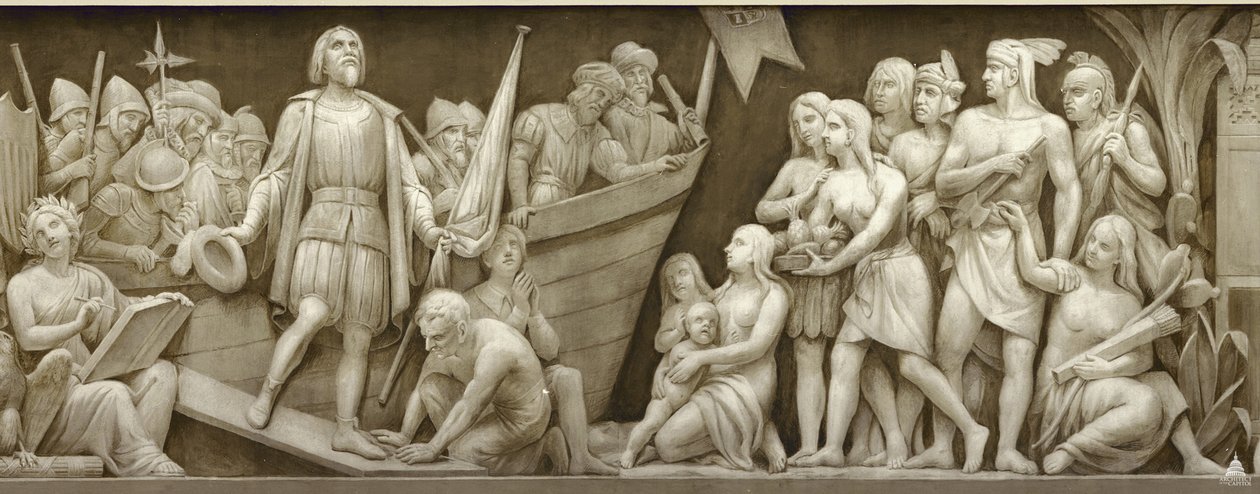 克里斯托弗·哥伦布（Christopher Columbus）着陆美国国会大厦圆形大厅的fr带，1860-1873年 作者 康斯坦丁·布鲁米迪（Constantino Brumidi）