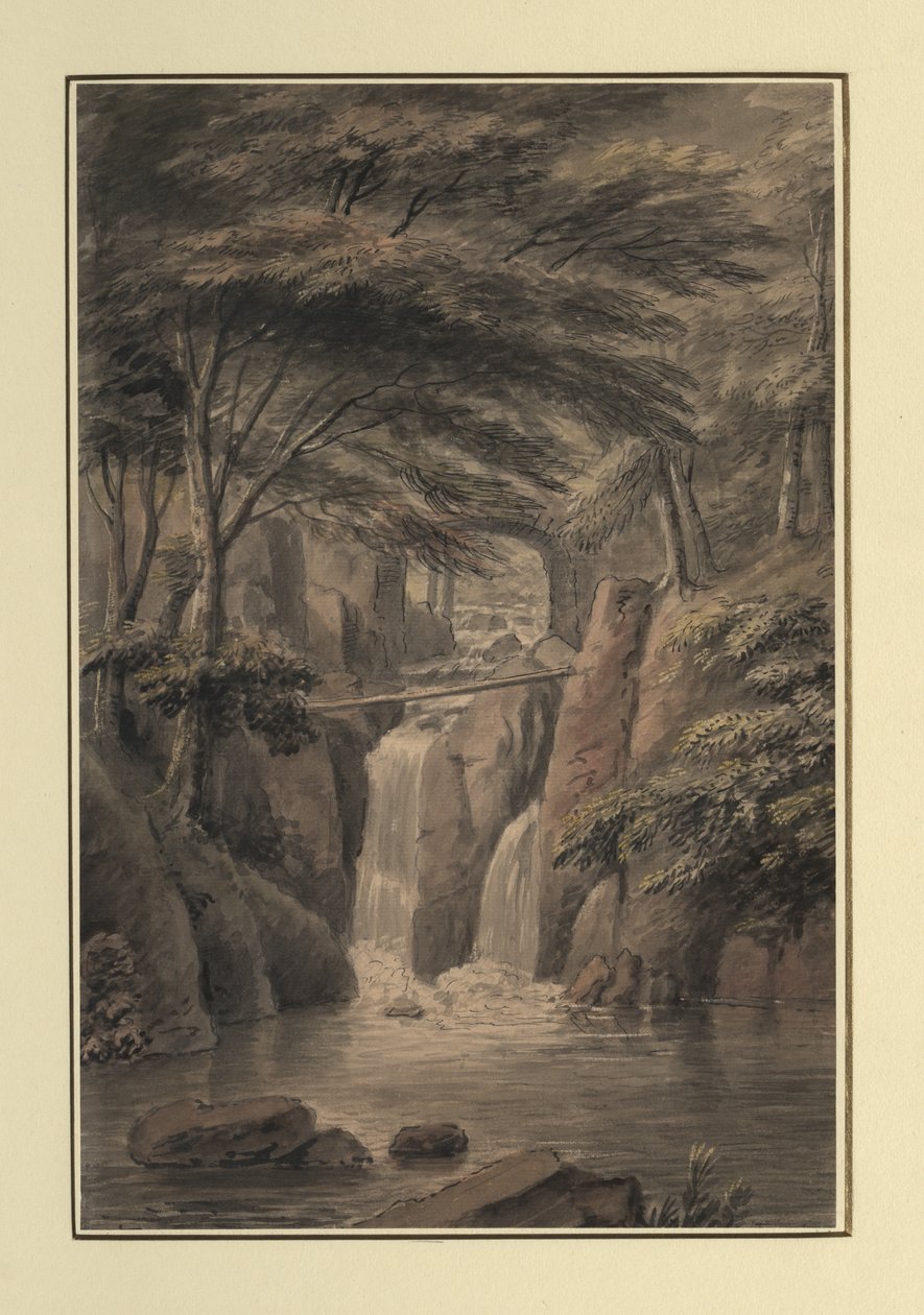 1780年迈克尔·弗莱明爵士的级联（wc，墨水和铅笔在纸上） 作者 科普斯通·沃勒·巴姆菲尔德