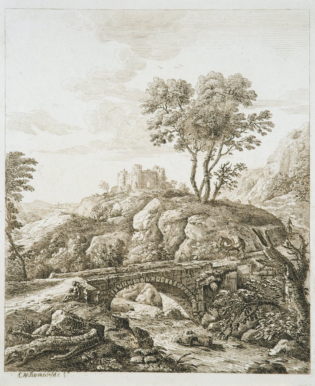 有城堡的风景（蚀刻版画，纸本） 作者 科普斯通·沃勒·巴姆菲尔德