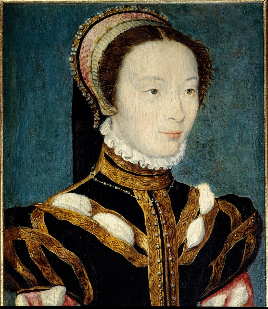 Joan of Halluin 或 Joan of Halluyn（生于 1530 年）的肖像，1547 年至 1557 年美第奇王后凯瑟琳 (Caterina de Medici) 的荣誉夫人。 Corneille De Lyon (Corneille de The Hague) 的画作 (1500/1510-1574) ）。 木头上的油。 昏暗：0,14 x 0,21m。 版本 作者 科尔内耶德拉海耶