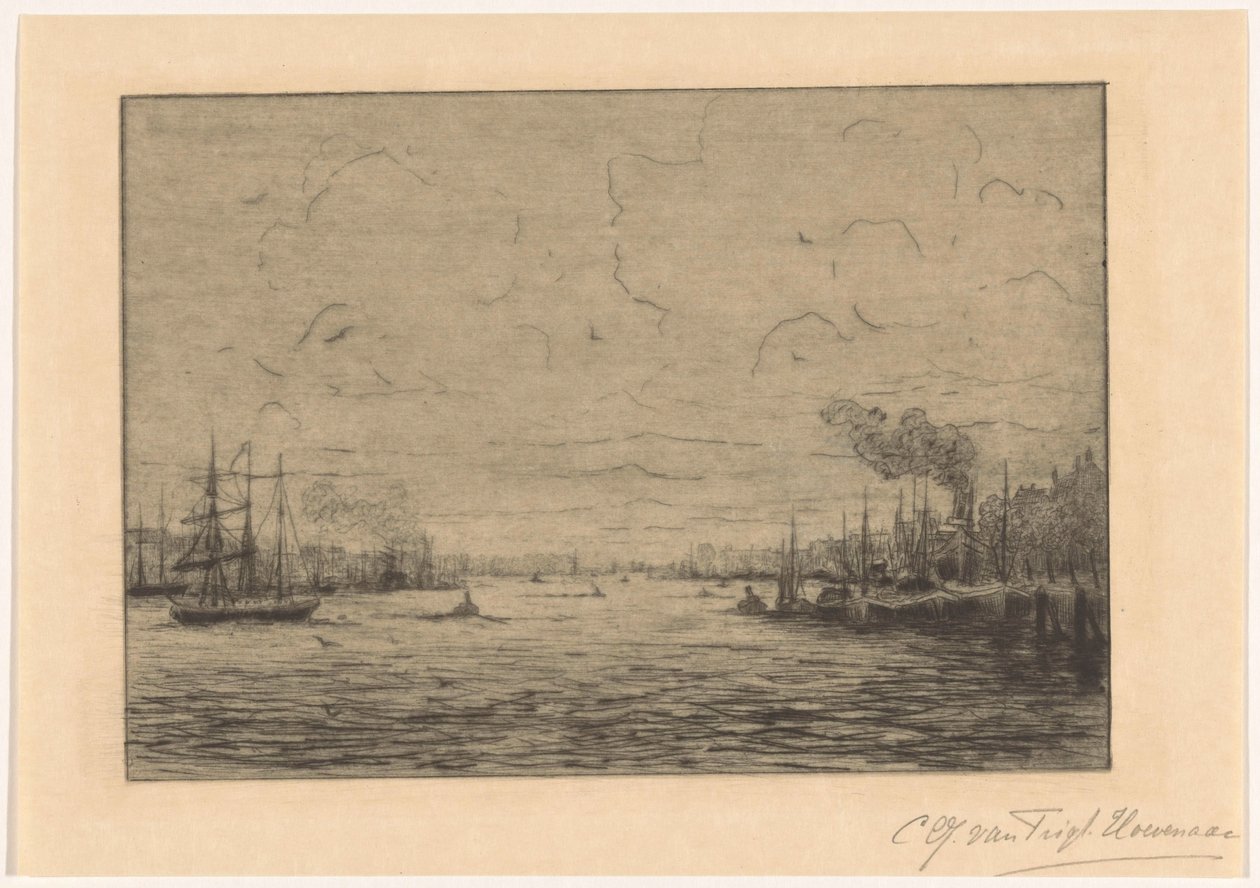 鹿特丹附近马斯河的景色 作者 Cornelia Christina Johanna van Trigt Hoevenaar（艺术家签名）