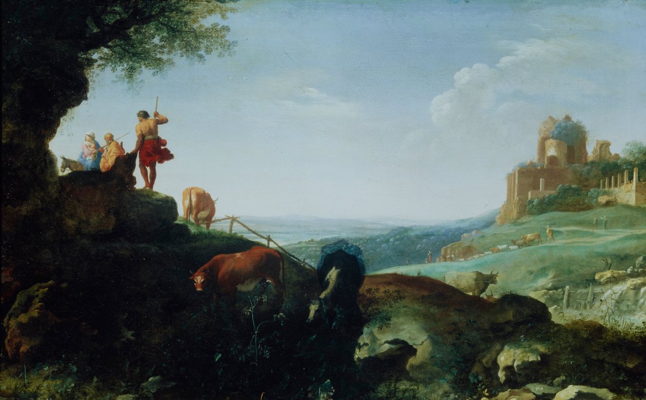 景观与飞往埃及 作者 Cornelis van Poelenburch