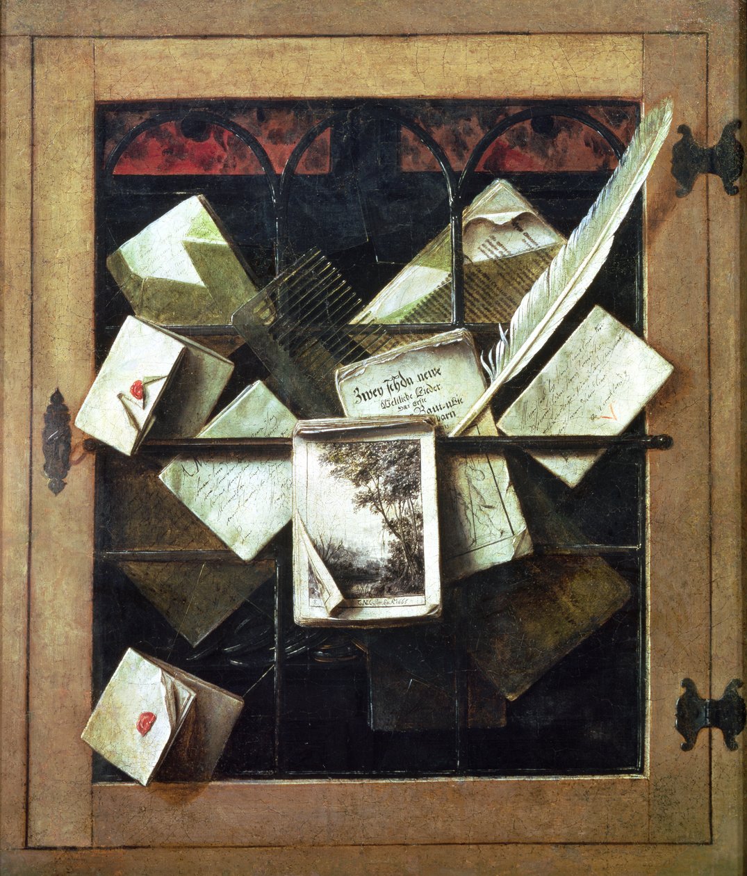 1665年，Trompe l&39;Oeil有信件和笔记本 作者 科内利斯·诺伯特·吉斯布雷希茨
