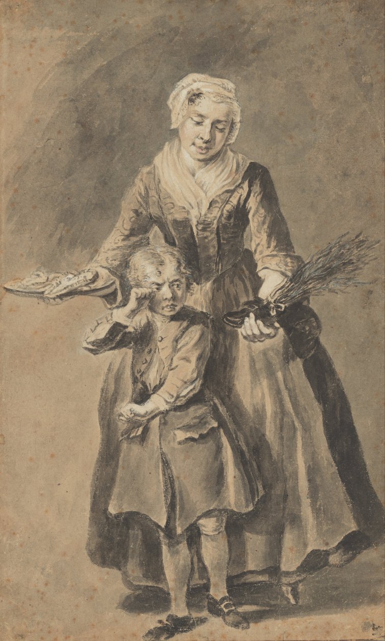 显示她哭泣的儿子的母亲他的开关鞋子 作者 Cornelis Troost