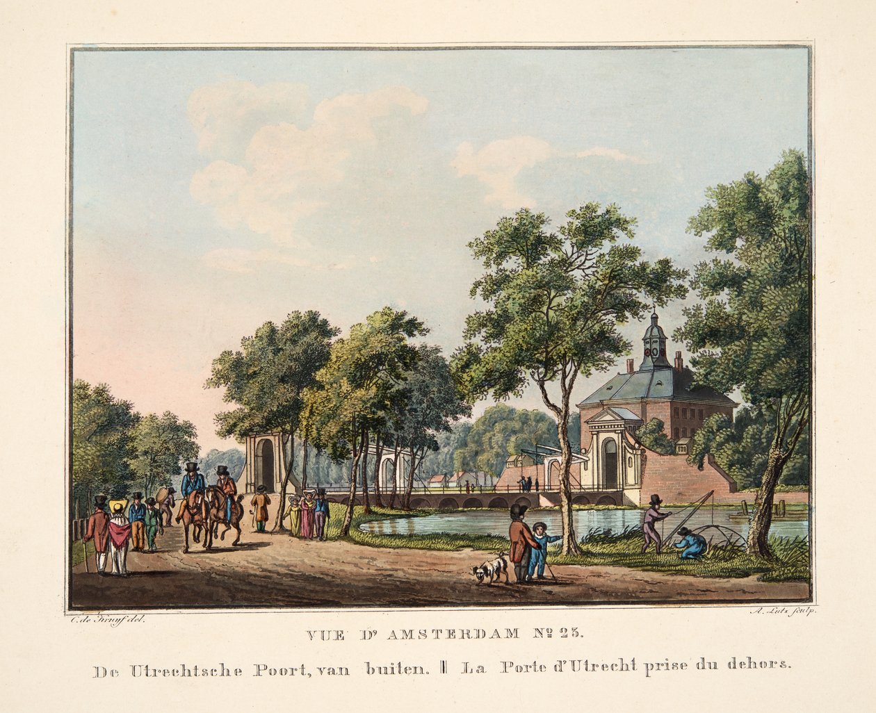 Vue d&39;Amsterdam No.23。 De Utrechtsche Poort，来自外面。 La Porte d&39;Utrecht奖，1825年（手工彩色雕刻） 作者 科尼利斯·德克鲁伊夫