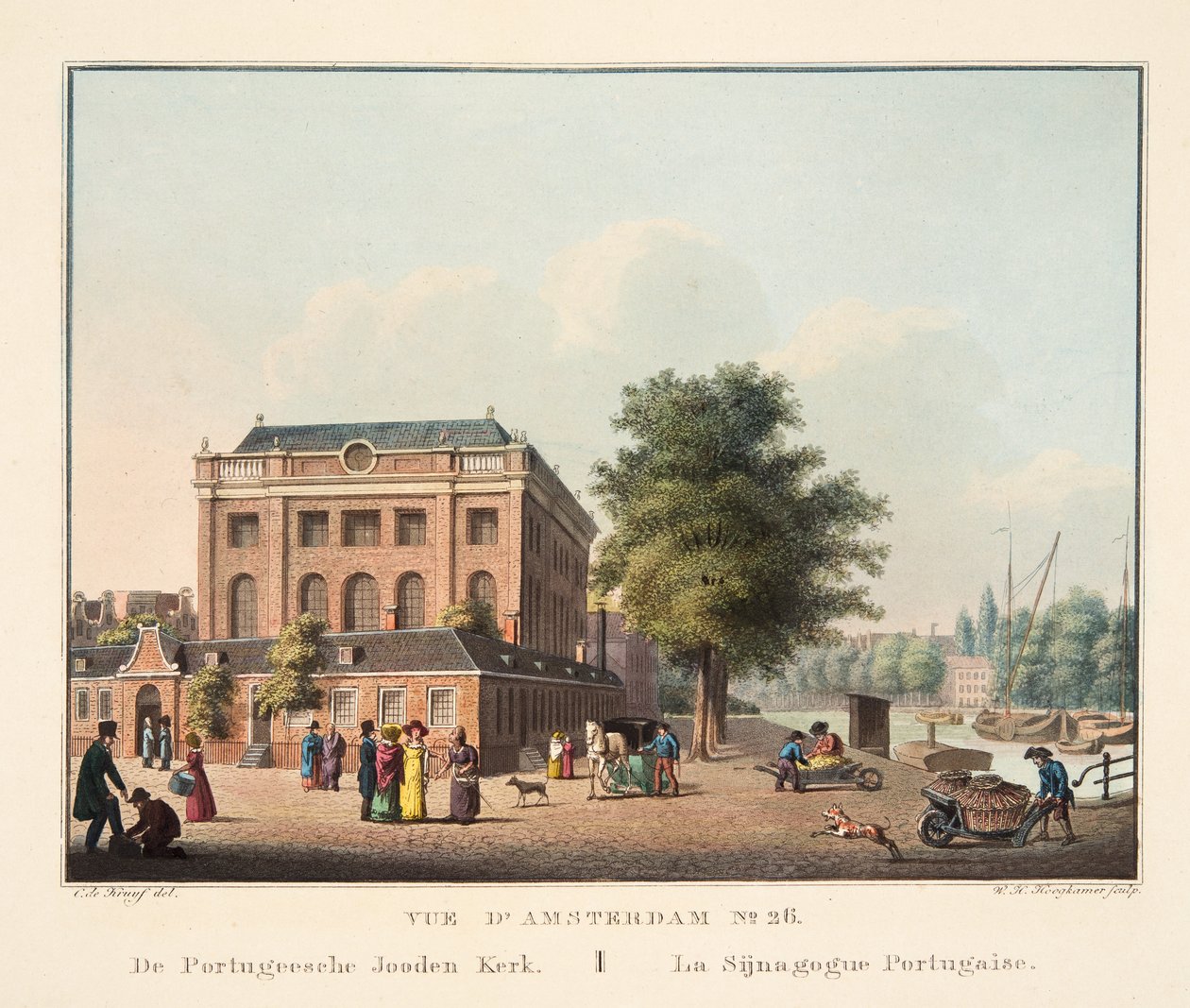 阿姆斯特丹No.26的视图。从Portugeesche Jooden Kerk出发。葡萄牙Sijnagogue，1825年（手工彩色雕刻） 作者 科尼利斯·德克鲁伊夫