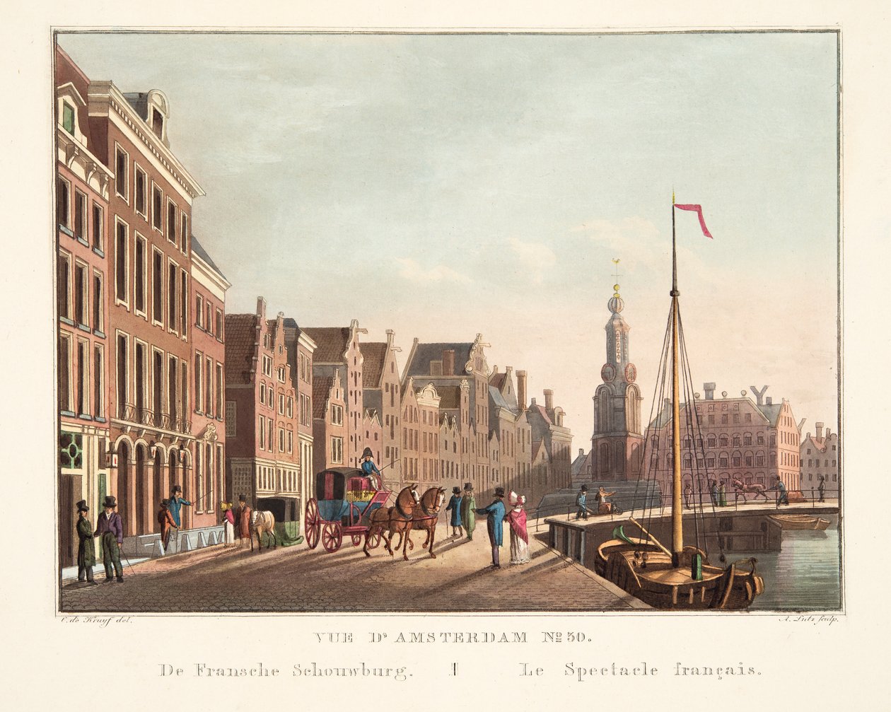 阿姆斯特丹No.30的视图。来自Fransche Schouwburg。法国奇观，1825年（手工雕刻） 作者 科尼利斯·德克鲁伊夫