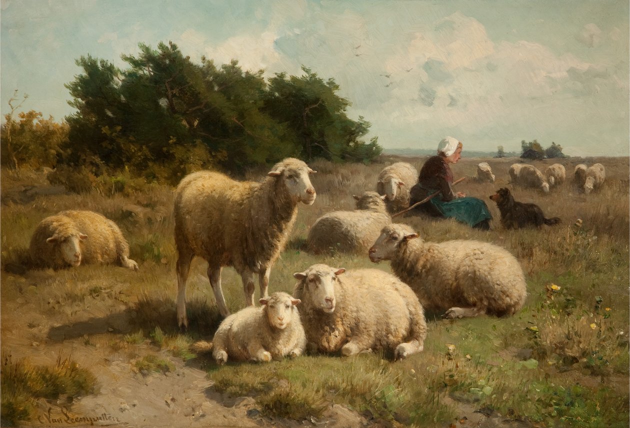 与牧羊女的荷兰风景 作者 Cornelis van Leemputten