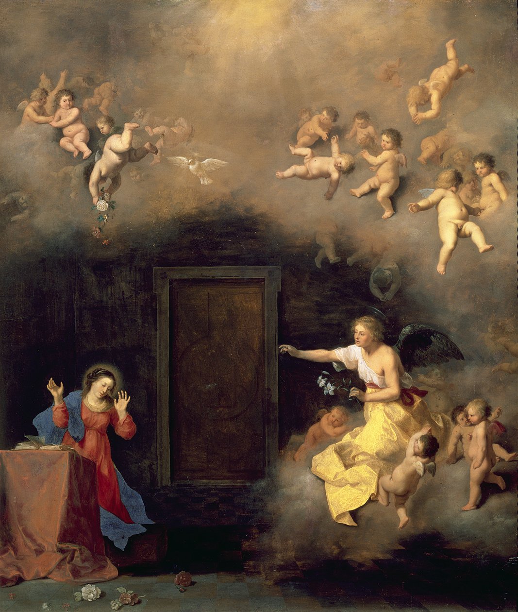 报喜，1635年（铜上油） 作者 Cornelis van Poelenburgh或Poelenburch
