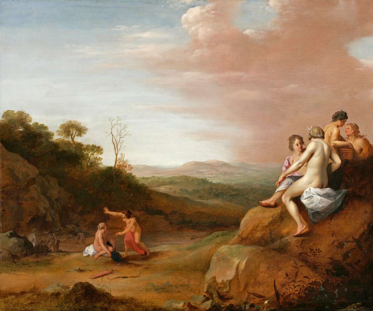 戴安娜和她的若虫与发现Callisto 作者 Cornelis van Poelenburgh或Poelenburch