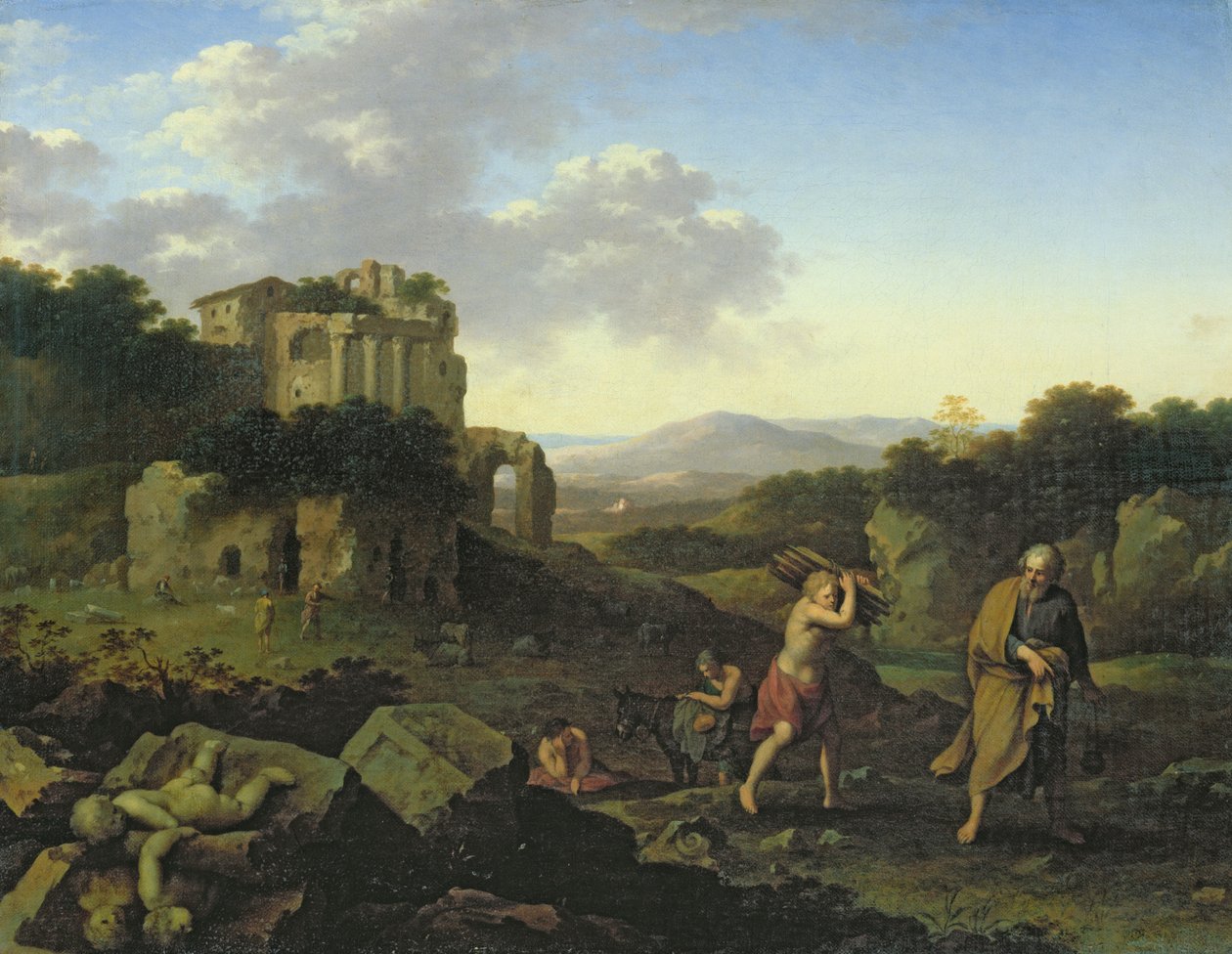 景观与亚伯拉罕和艾萨克 作者 Cornelis van Poelenburgh或Poelenburch