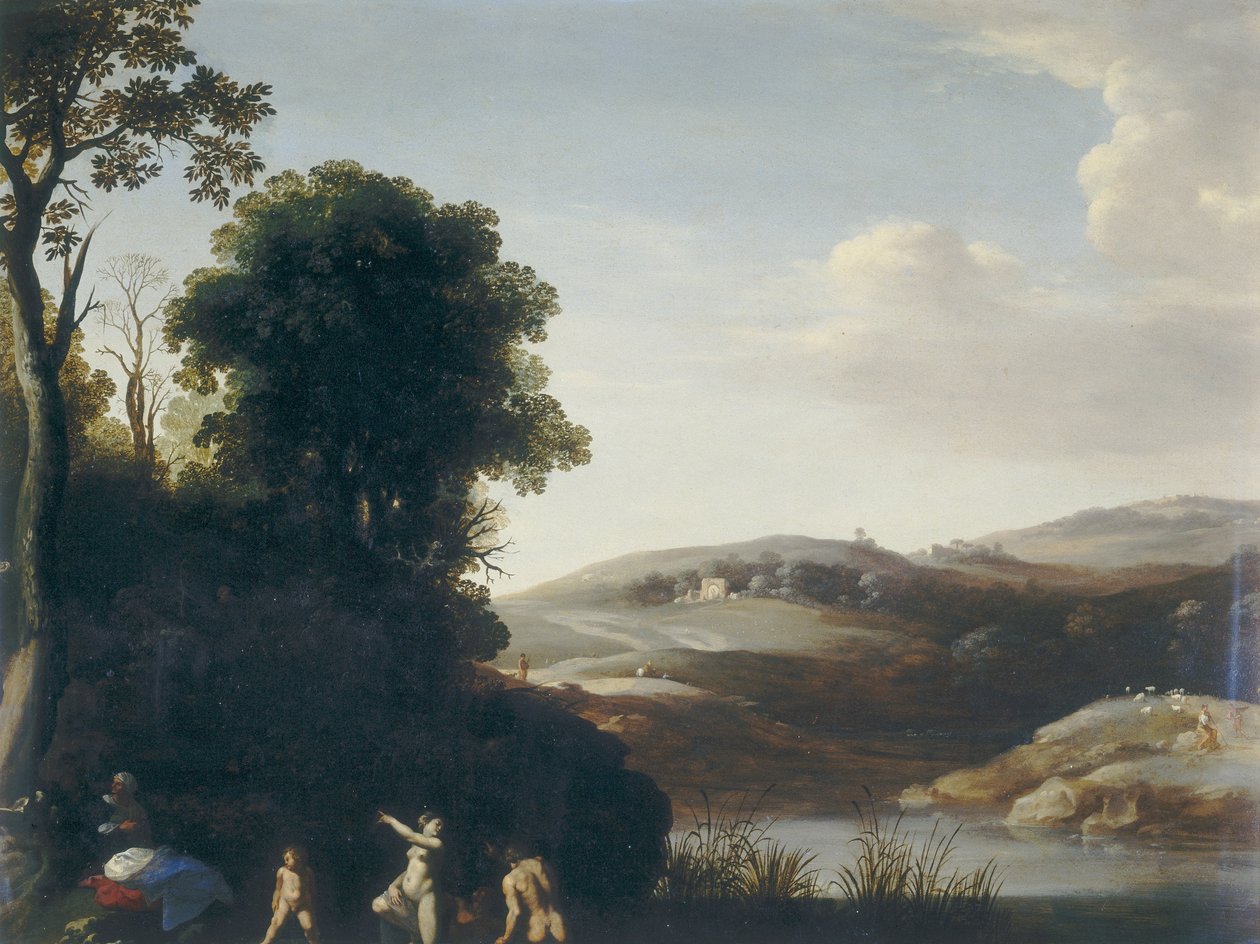 与沐浴者的风景 作者 Cornelis van Poelenburgh或Poelenburch