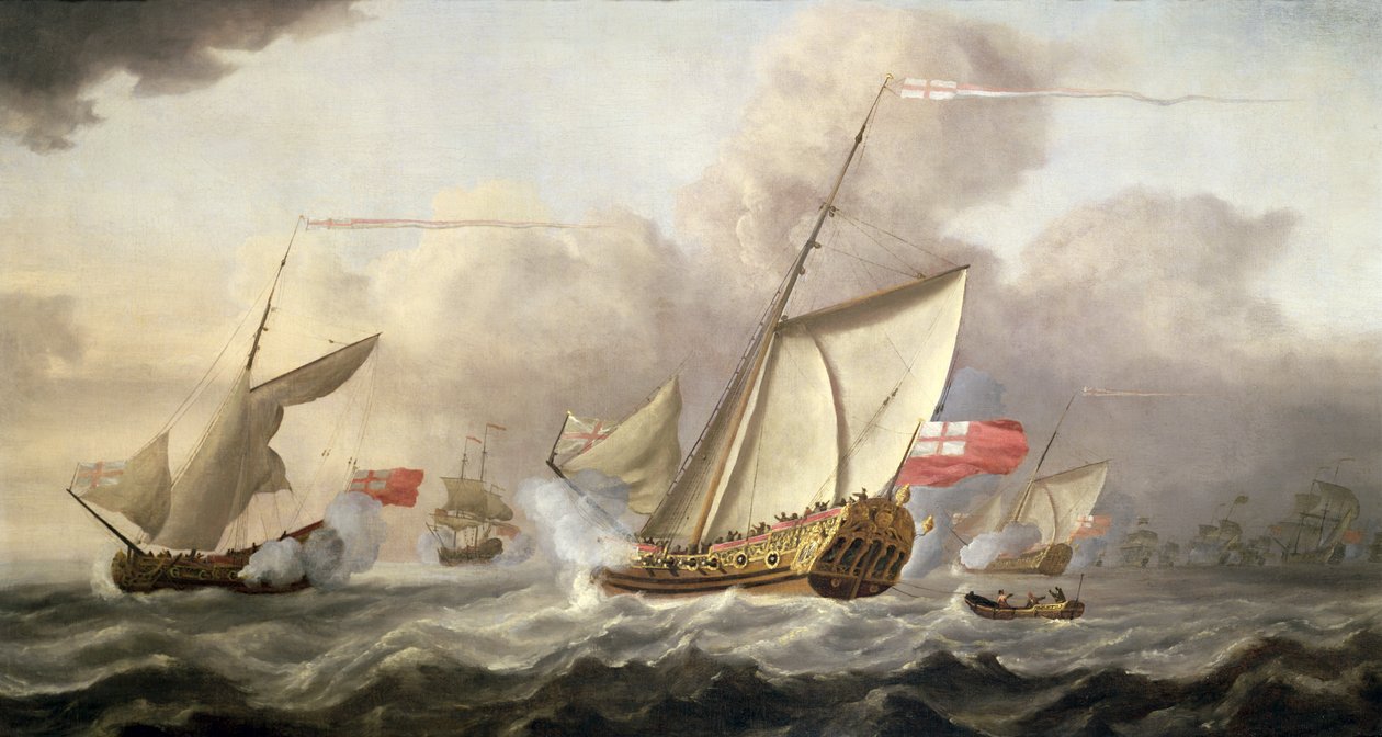 皇家游艇&39;玛丽&39;交流致敬，18世纪 作者 Cornelis van de Velde
