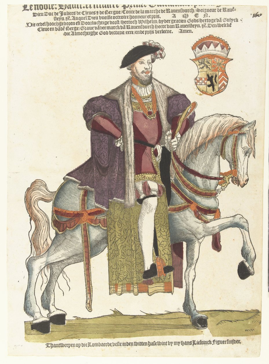 Portret van hertog Willem van Kleef, Gulik en Berg, graaf van Mark, heer van Ravenstein te paard 作者 科内利斯·安东尼斯。 (男)