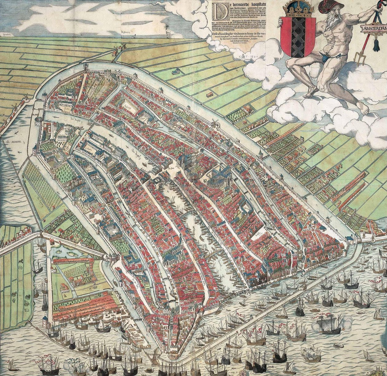 德语: Die berühmte Handelsstadt Amsterdam（阿姆斯特丹繁荣手工业城
荷兰语：De vermaerde koopstadt van Amstelredam 作者 Cornelis Anthonisz。
