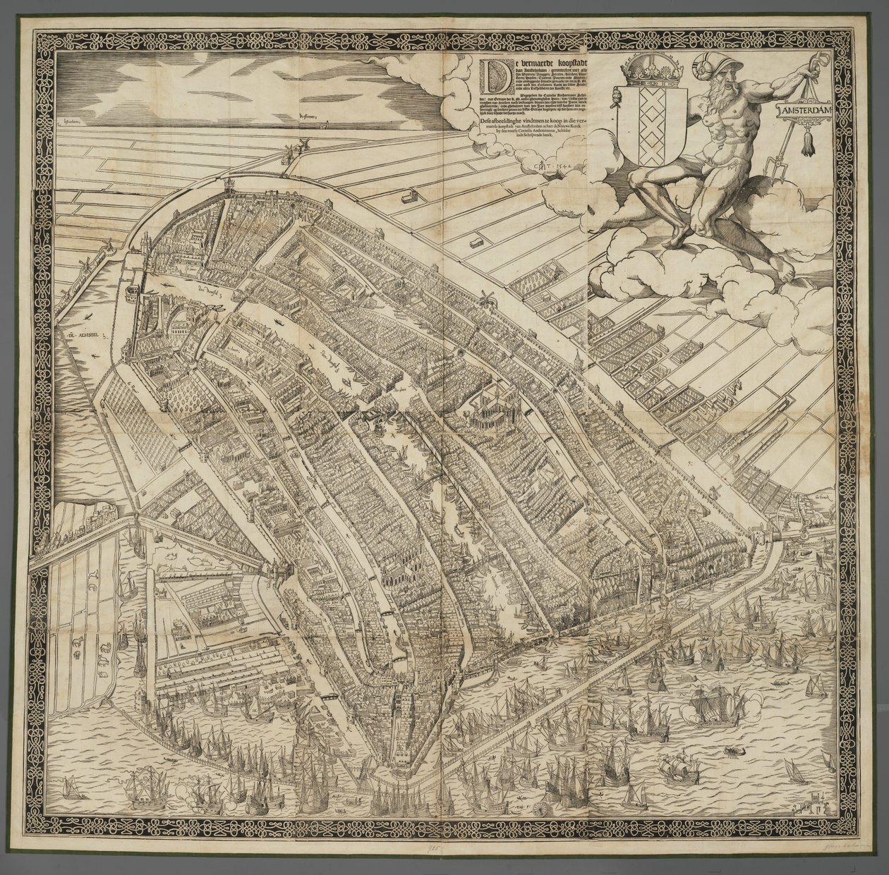 德语: Die berühmte Handelsstadt Amsterdam（阿姆斯特丹繁荣手工业城
荷兰语：De vermaerde koopstadt van Amstelredam 作者 Cornelis Anthonisz。