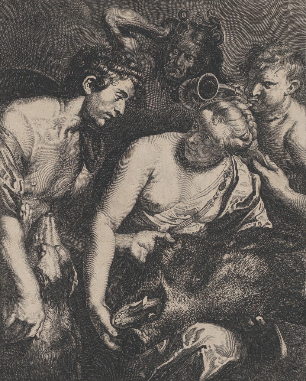 阿塔兰特和梅莱格，1618-84。 作者 科尼利斯·布洛埃马特（Cornelis Bloemaert）