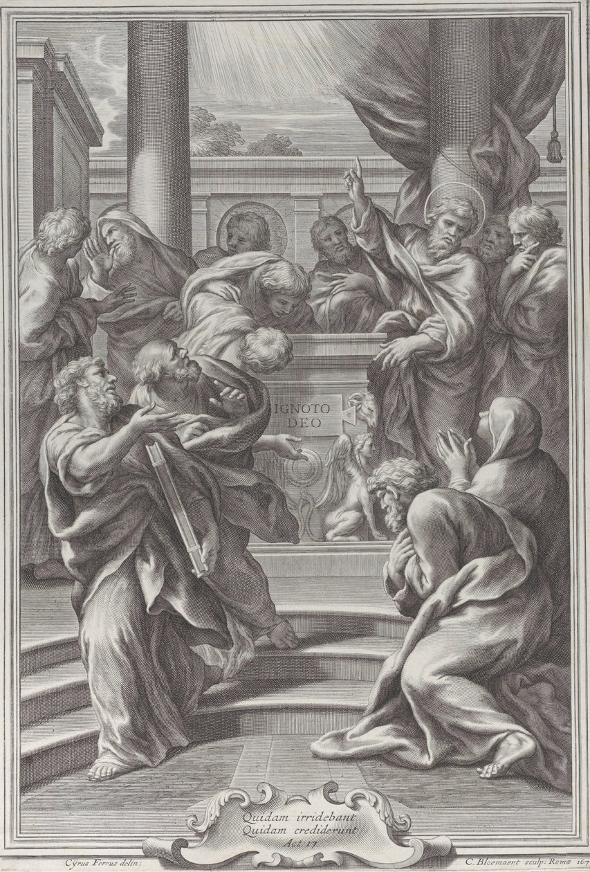 圣保罗在雅典布道，1679年。 作者 科尼利斯·布洛埃马特（Cornelis Bloemaert）
